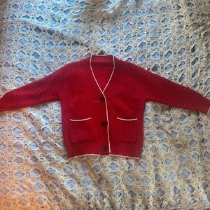Elegant Red Cardigan with White Accents